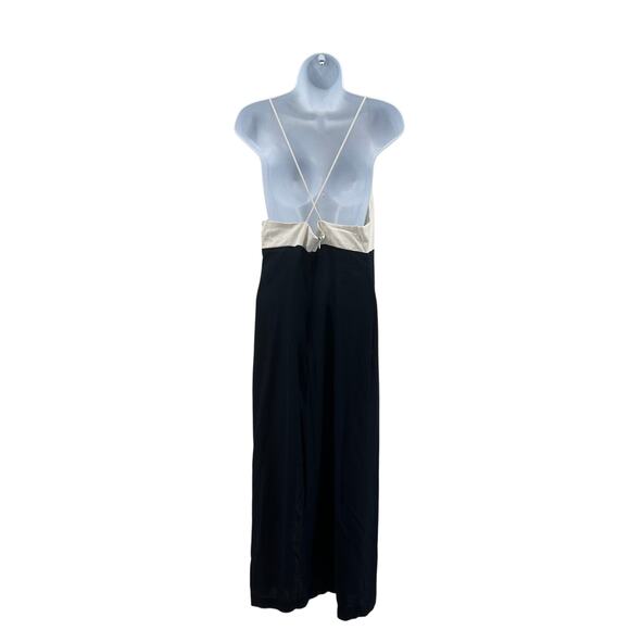 Zara Color Block Strappy Midi Dress WMNS M Black Tan White Scoop Cross Back Slit - Picture 6 of 11